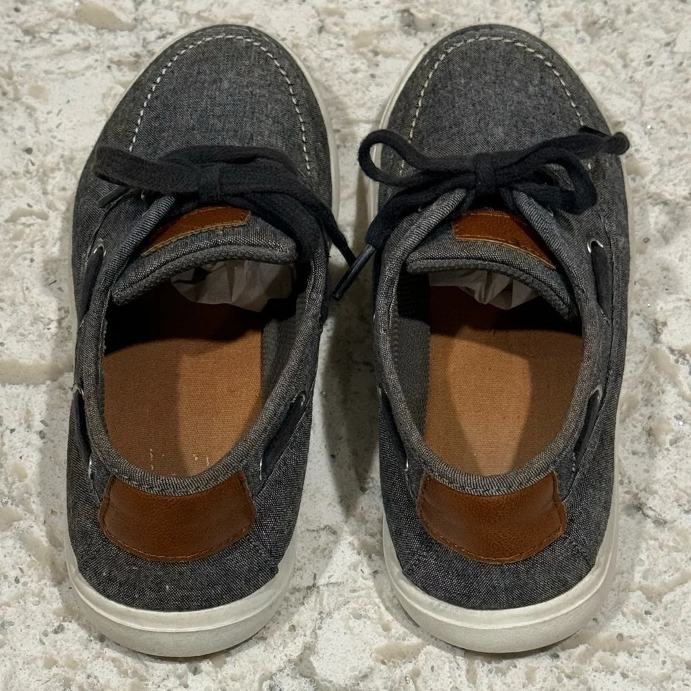 BOYS~MAX + JAKE~TOP SIDERS~FABRIC~ BOAT/LOAFERS~SIZE 3~GRAY BLUE~BR